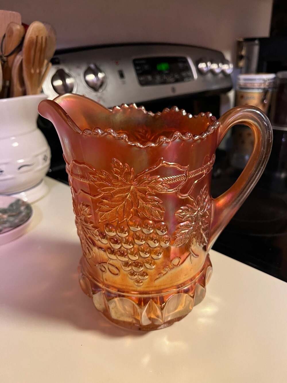 Vintage Imperial Glass Ohio Marigold Carnival Glass Grape Pattern Water Pitcher